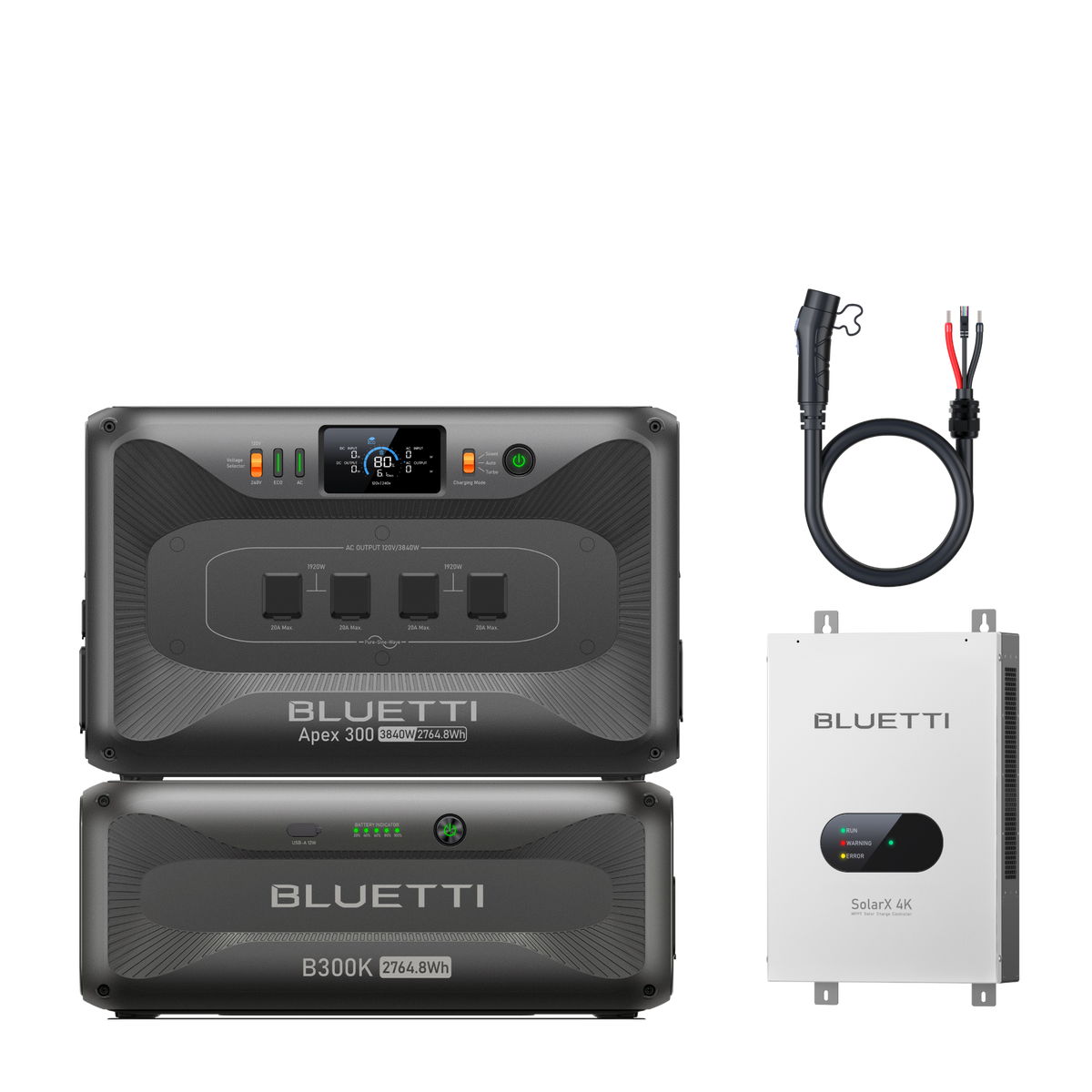 BLUETTI 大容量ポータブル電源 Apex 300+B300K拡張バッテリー+SolarX 4Kソーラー充電コントローラー+接続ケーブル