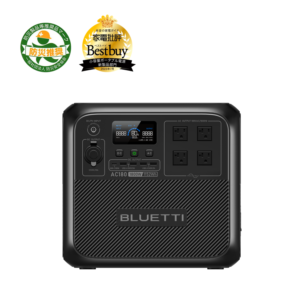 BLUETTI ポータブル電源 AC180 +ソーラーパネル|1152Wh、1800W