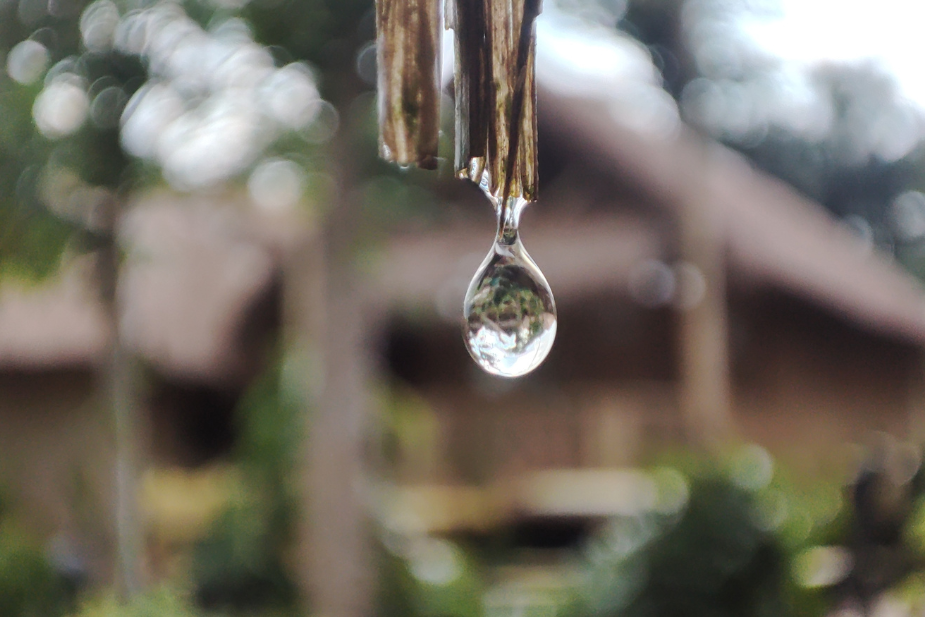 雨の中のキャンプ場の風景