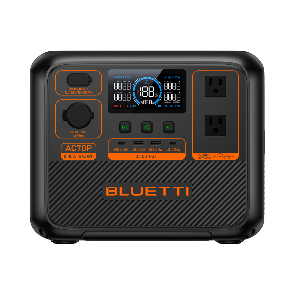 BLUETTI AC70P 小型ポータブル電源 | 防災推奨・車中泊・キャンプ |864Wh、1000W