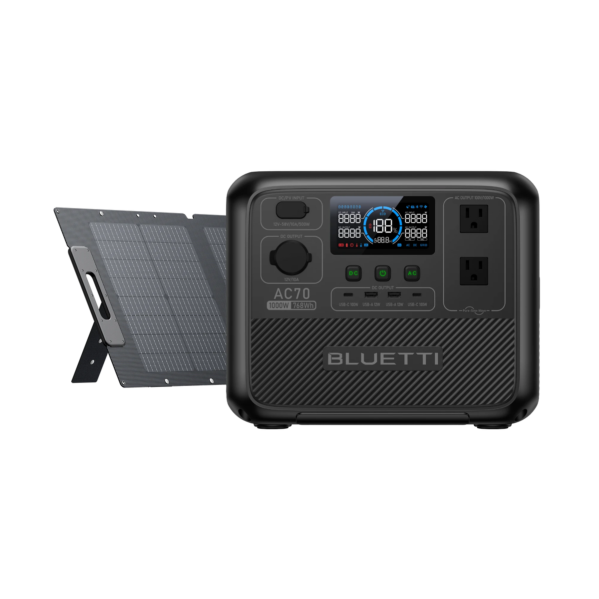BLUETTI AC70+ソーラーパネル |768Wh、1000W