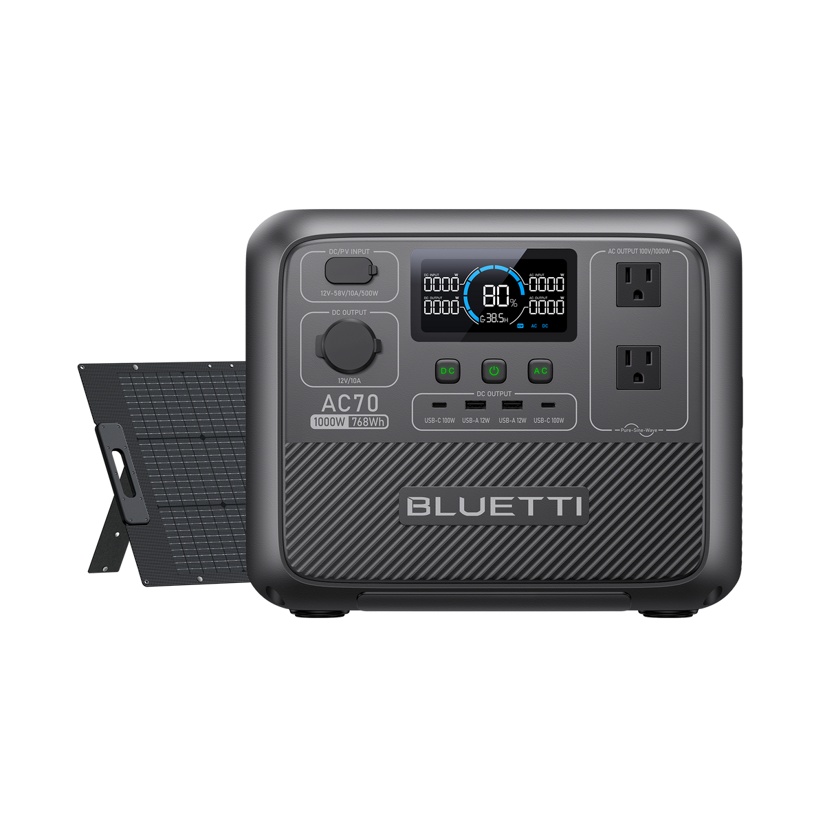 BLUETTI AC70+ソーラーパネル |768Wh、1000W