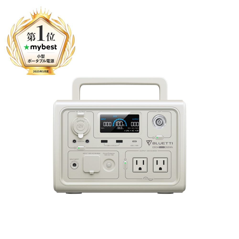 BLUETTI EB3A 小型ポータブル電源 | 小型軽量・防災推奨 | 268Wh、600W