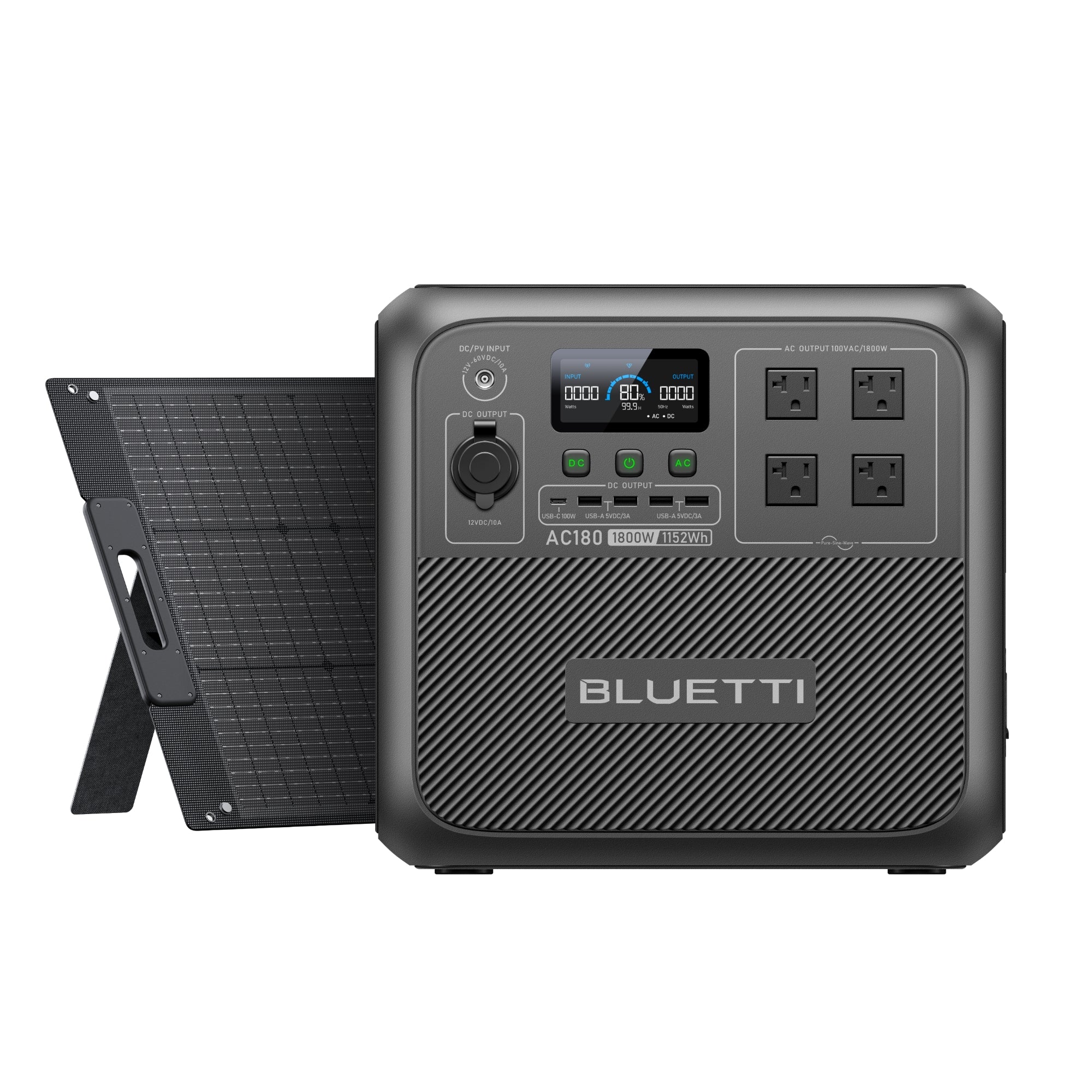 BLUETTI AC180 ポータブル電源 BLUETTI ポータブル電源 AC180 +ソーラーパネル|1152Wh、1800W ブルーティ