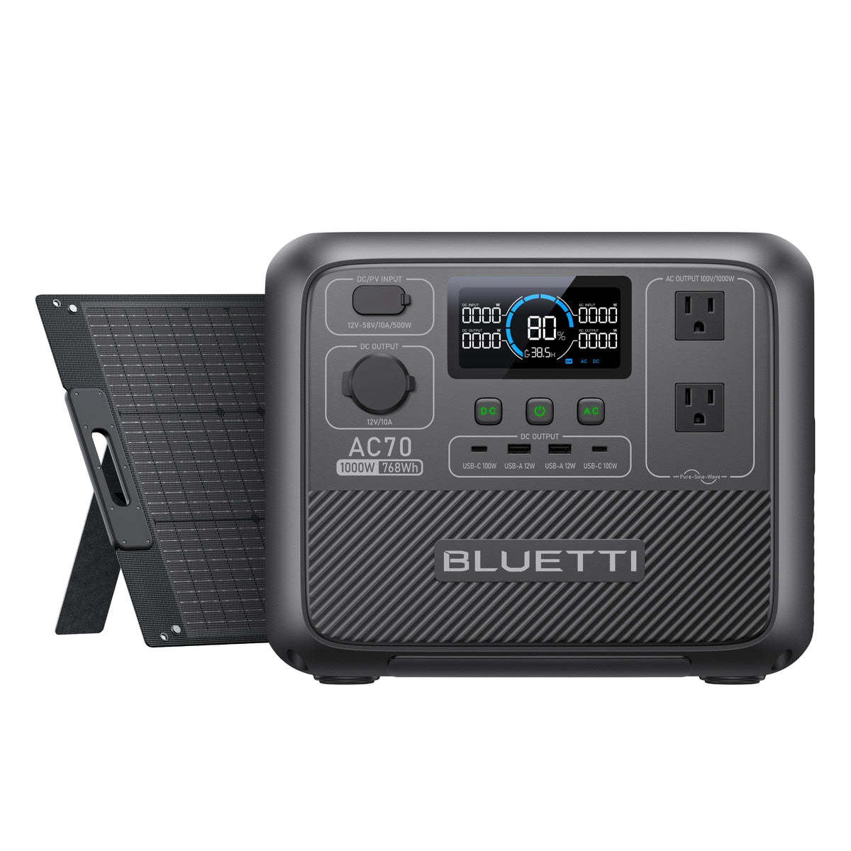 BLUETTI ポータブル電源 AC70+ソーラーパネル |768Wh、1000W